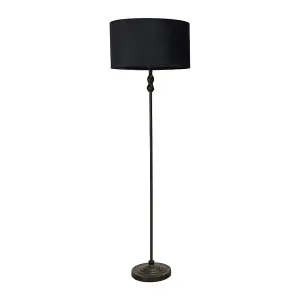 ValueLights Maggie Black Metal Candlestick Floor Lamp with Black Velvet Lamp Shade and LED Bulb