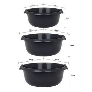 Wham 3 Piece Casa Multi-Functional Round Plastic Bowl Set Midnight (28cm, 32cm & 36cm Bowls)