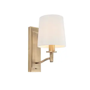 Luminosa Ortona 1 Light Wall Matt Antique Brass, Vintage White Faux Silk, E14