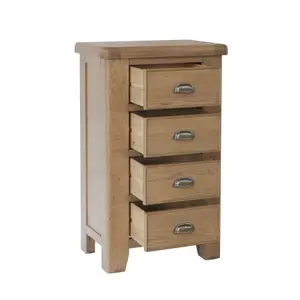 Home Source Holcombe Oak 4 Drawer Tall Narrow Chest of Drawers