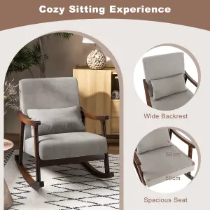 Costway Wooden Rocking Accent Chair Upholstered Rocker Armchair w/ Soft Lumbar Pillow