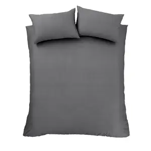 180 Thread Count Egyptian 100% Cotton Duvet Cover Set with Pillowcases Grey / Double + 2 Standard Pillowcases 