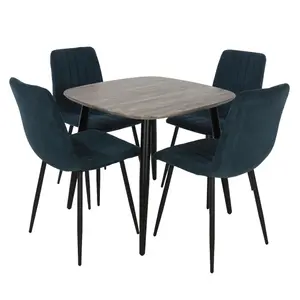 Core Products Aspen Grey Oak Effect 80cm Square Dining Table with 4 Blue Cord Fabric Straight Stitch Design Chairs