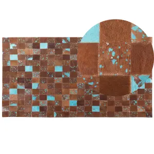 Cowhide Area Rug 80 x 150 cm Brown and Blue ALIAGA