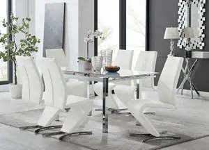 Furniturebox UK 6 Seater Dining Set - Enna White Glass & Chrome Extendable Dining Table & Chairs - 6 White Leather Willow Chairs