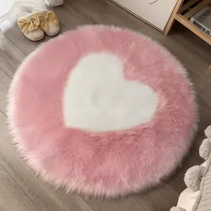 Pink Round Soft Shaggy Area Rug Kids Rooms Decor Indoor Floor Rugs Dia 60 cm