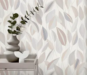 Erismann Foliage Leaf Grey Vinyl Wallpaper