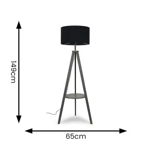 ValueLights Morrigan Modern Grey Wood Tripod Design Floor Lamp Base with Storage Shelf