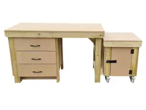 Wooden MDF top workbench with drawers and functional lockable cupboard (V.6) (H-90cm, D-70cm, L-180cm)