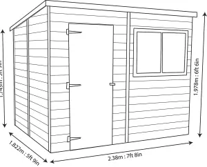 Shire Caldey 8x6 ft Pent Wooden Shed with floor & 1 window (Base included)