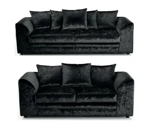 Bella Crushed Velvet 3&2 Seater Sofa Set Black