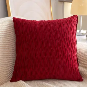 4 Pack Striped Velvet Square Decorative Pillow Cases red