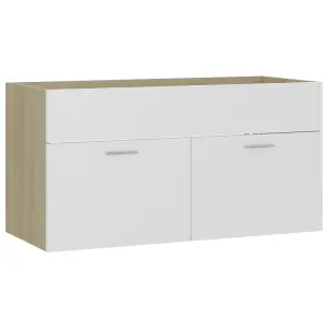 Berkfield Sink Cabinet with Built-in Basin White and Sonoma Oak Engineered Wood