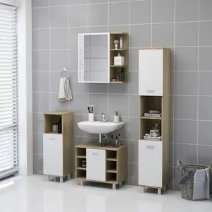 Berkfield Bathroom Mirror Cabinet White and Sonoma Oak 62.5x20.5x64 cm Engineered Wood