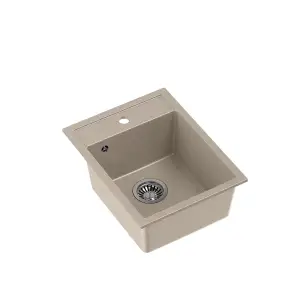 Quadron Johnny 90 compact kitchen sink bowl, 390mm to fit 40cm cabinet, inset River Sand colour GraniteQ material