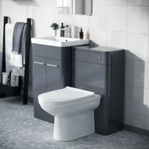 Nes Home 1000mm Steel Grey Freestanding Vanity Cabinet with WC Unit & BTW Toilet