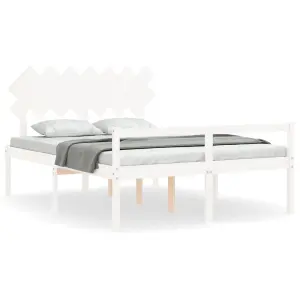 Berkfield Bed Frame with Headboard White King Size Solid Wood