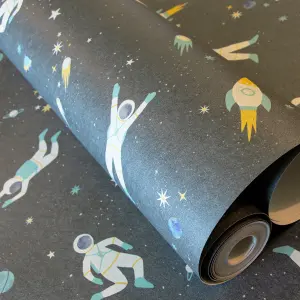 Galerie Great Kids Space Blue Smooth Glitter Super Space Wallpaper Roll