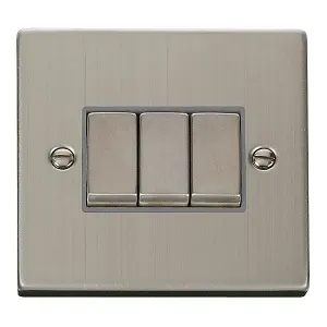 Stainless Steel 10A 3 Gang 2 Way Ingot Light Switch - Grey Trim - SE Home