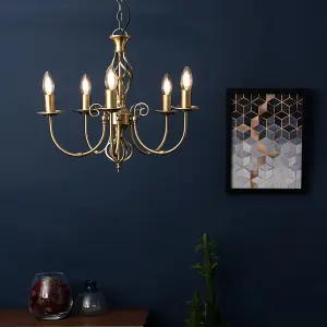 ValueLights Memphis Traditional Style Antique Brass Barley Twist 5 Way Ceiling Light Chandelier