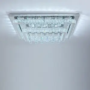 Modern Double Tiers Drop Crystal LED Flush Mount Ceiling Light Fixture Chandelier 80cm White Light