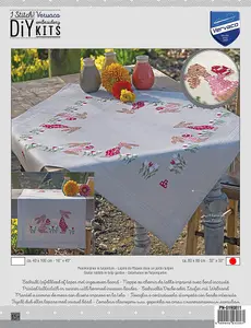 EMB T/CLTH RABBITS - Embroidery Kit: Tablecloth: Easter Rabbits in Tulip Garden - Vervaco