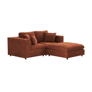 Solace+Co Asher 3 Seater Sofa with Footstool - Burnt Orange Chenille