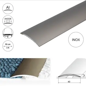 A13 40mm Anodised Aluminium Self Adhesive Door Threshold Strip - Inox, 0.93m