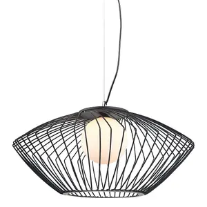 Luminosa Modern Hanging Pendant Black 1 Light  with Black, White Shade, E27