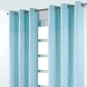 Homescapes Cotton Stars Blue Ready Made Eyelet Curtain Pair, 137 x 182 cm Drop