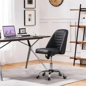 Yaheetech Armless Adjustable Desk Chair with Rolling Wheels - Black / Faux Leather