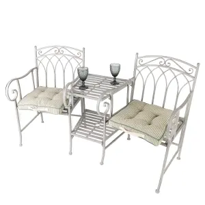 Vintage Grey Arched Outdoor Garden Furniture Companion Seat Bench with Set of 2 Box Cushions