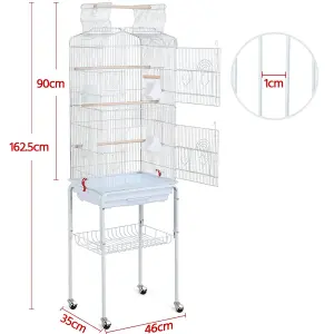 Yaheetech White Open Top Metal Bird Cage Large Rolling Parrot Cage w/ Slide-out Tray