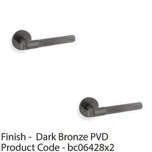 2 PACK - SOLID BRASS Knurled Door Handle Set - Dark Bronze Bar Lever on Round Rose