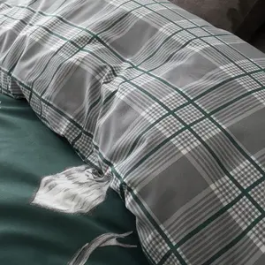 Stag Check Reversible Duvet Cover Set with Pillowcases Green / Double Duvet Cover + 2 Standard Pillowcases