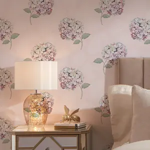 Hydrangea Harmony Wallpaper in Soft Pink