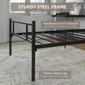 HOMCOM Single Metal Bed Frame w/ Headboard and Footboard, Underbed Storage Space