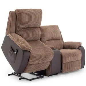 Postana Single Motor Rise Recliner 2 Seater Jumbo Cord Drinks Console Mobility Sofa (Brown)