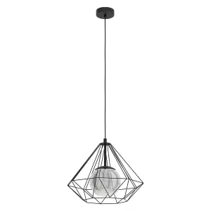 Hanging Ceiling Pendant Light Geometric Black & Glass 1x E27 Hallway Feature