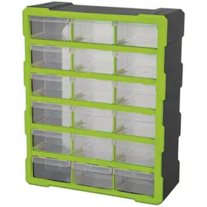 18 Drawer Parts Storage Cabinet - Green - Wall Mounted or Freestanding