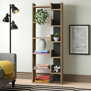 Kara 5-Tier Freestanding Bookcase for Home and Office Storage Oak/Anthracite / 162" H x 69" W x 22" D