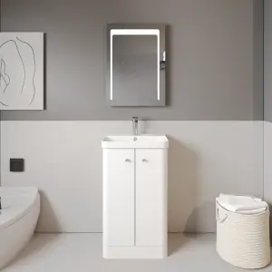 Floor Standing 2 Door Vanity Unit with Ceramic Basin - 500mm - Gloss White -Balterley