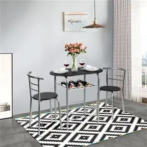 Costway Small Table And 2 Chairs 3Pcs Bar Kitchen Dining Breakfast Furniture Set W/ Shelf