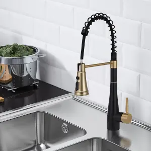 Black and Golden Pre-rinse Pull-Down Swivel Kitchen Mixer Tap Faucet