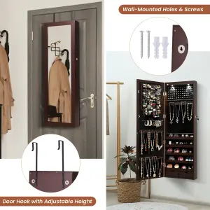 Costway 2 IN 1 Mirror Jewelry Cabinet Wall Mounted/Door Hanging Jewelry Armoire W/ Storage Drawers