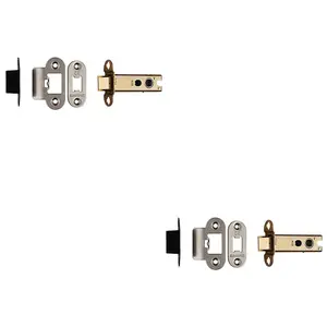 2 PACK - 76mm Heavy Sprung Tubular Door Latch Rounded Strike Plate & Forend Bright Steel