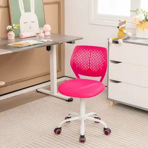 Costway Kids School Desk Chair Ergonomic Study Chair Rolling Swivel Task Chair w/ Adjustable Height Rose