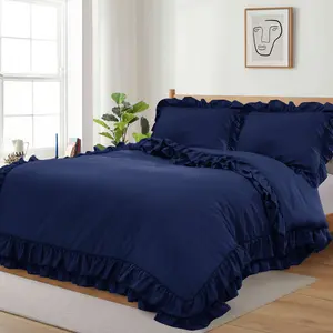 Amiela Microfiber Solid Colour Duvet Cover Set with Pillowcases Blue / Double + 2 Standard Pillowcases