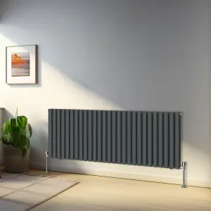 Rinse Bathrooms 600x1593mm Anthracite Horizontal Designer Radiator Double Column Oval Panel Bathroom Radiators