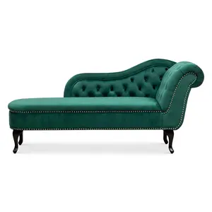 Left Hand Chaise Lounge in Velvet Emerald Green